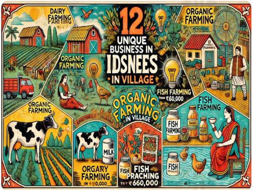 12 unique business ideas in village in hindi: डेयरी फार्मिंग, ऑर्गेनिक फार्मिंग, पोल्ट्री फार्मिंग, फिश फार्मिंग, फूड प्रोसेसिंग, 12 महीने चलने वाला बिजनेस आइडियाज [₹40,000 महीना] से [₹60,000 महीना]