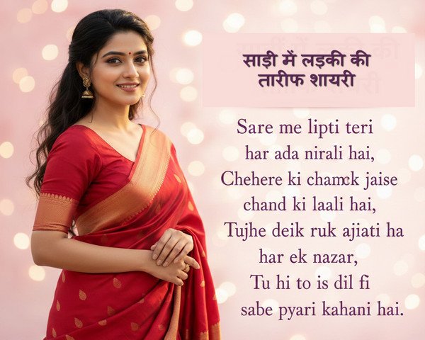 साड़ी में लड़की की तारीफ शायरी: Beautiful Saree Shayari for Girl in Hindi (4 Line)
