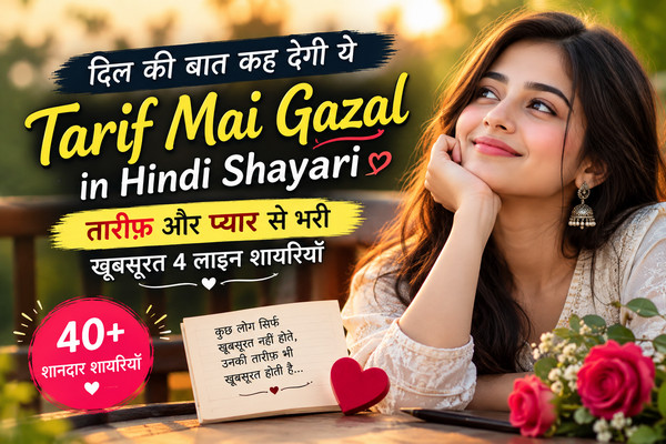 दिल की बात कह देगी ये Tarif Mai Gazal in Hindi Shayari ❤️ तारीफ़ और प्यार से भरी 40+ खूबसूरत 4 लाइन शायरी